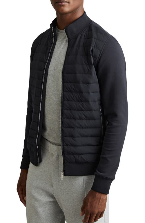 Reiss Navy Freddie Hybrid Quilt And Interlock Jersey Zip-through Jacket In Black