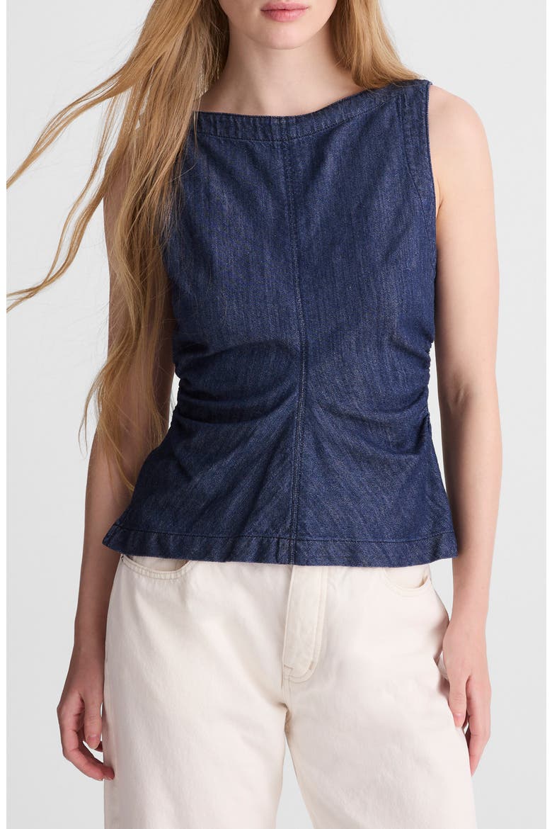 Ruched Denim Shell Top, Main, color, LIGHT RINSE