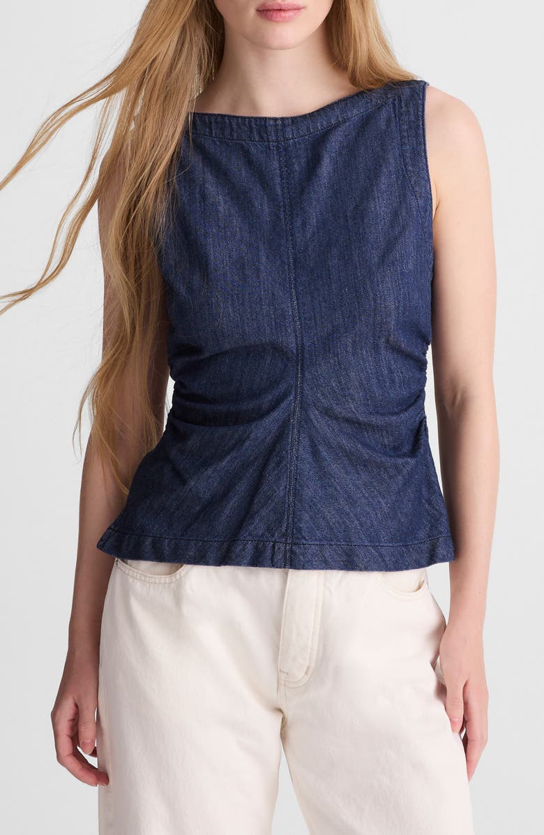 Madewell Ruched Denim Shell Top, Main, color, Light Rinse