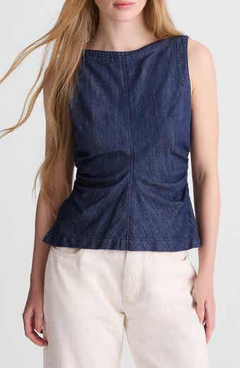 Ruched Denim Shell Top
