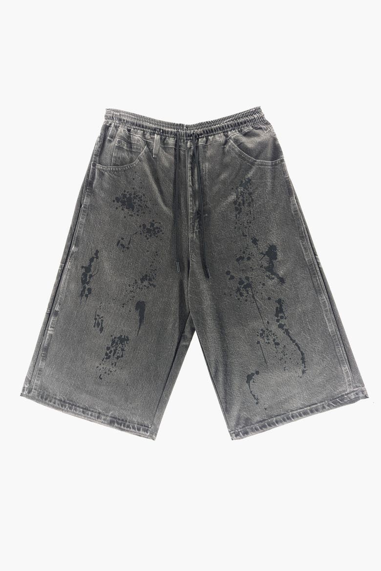 Jumbo Printed Denim Short, Main, color, Black