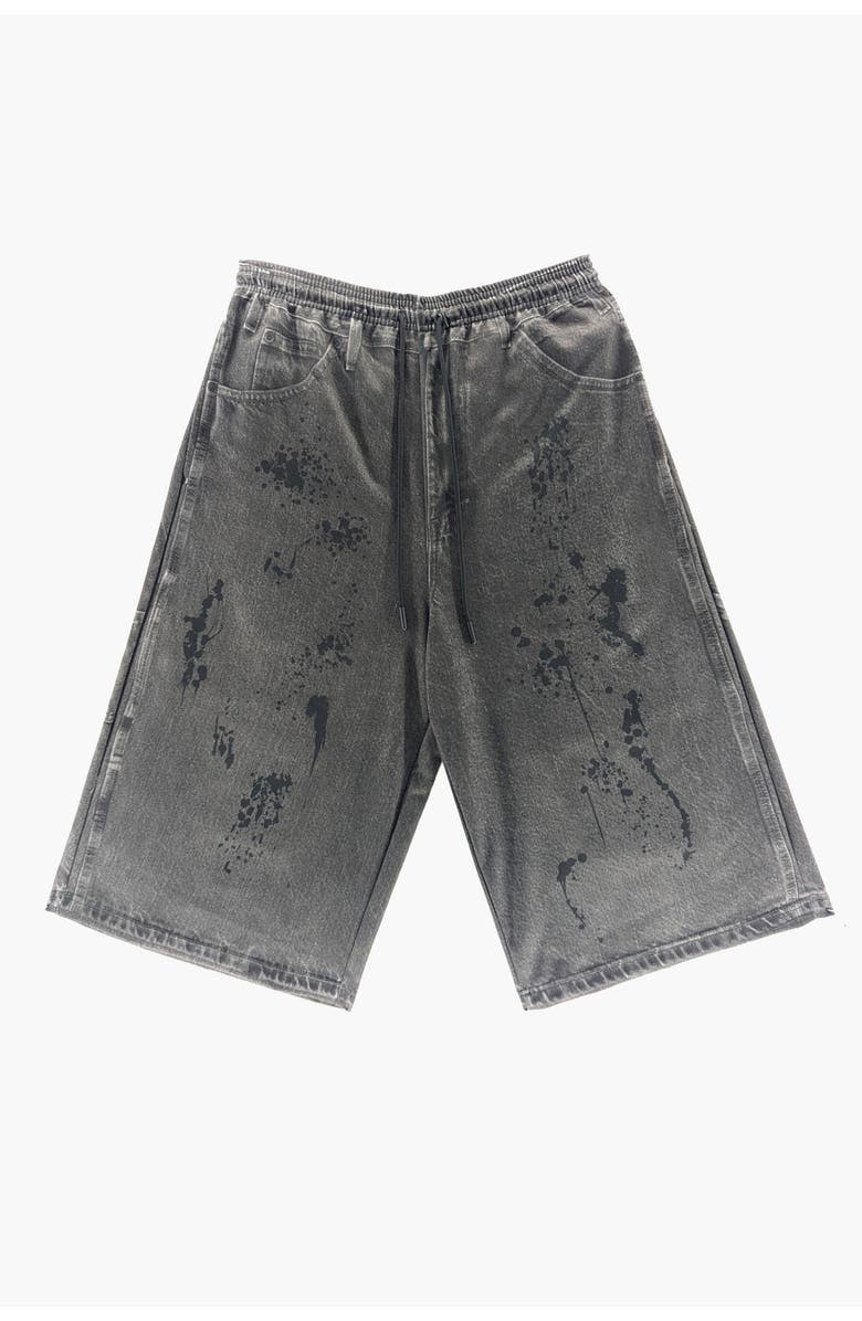 THE CELECT Jumbo Printed Denim Short, Main, color, Black