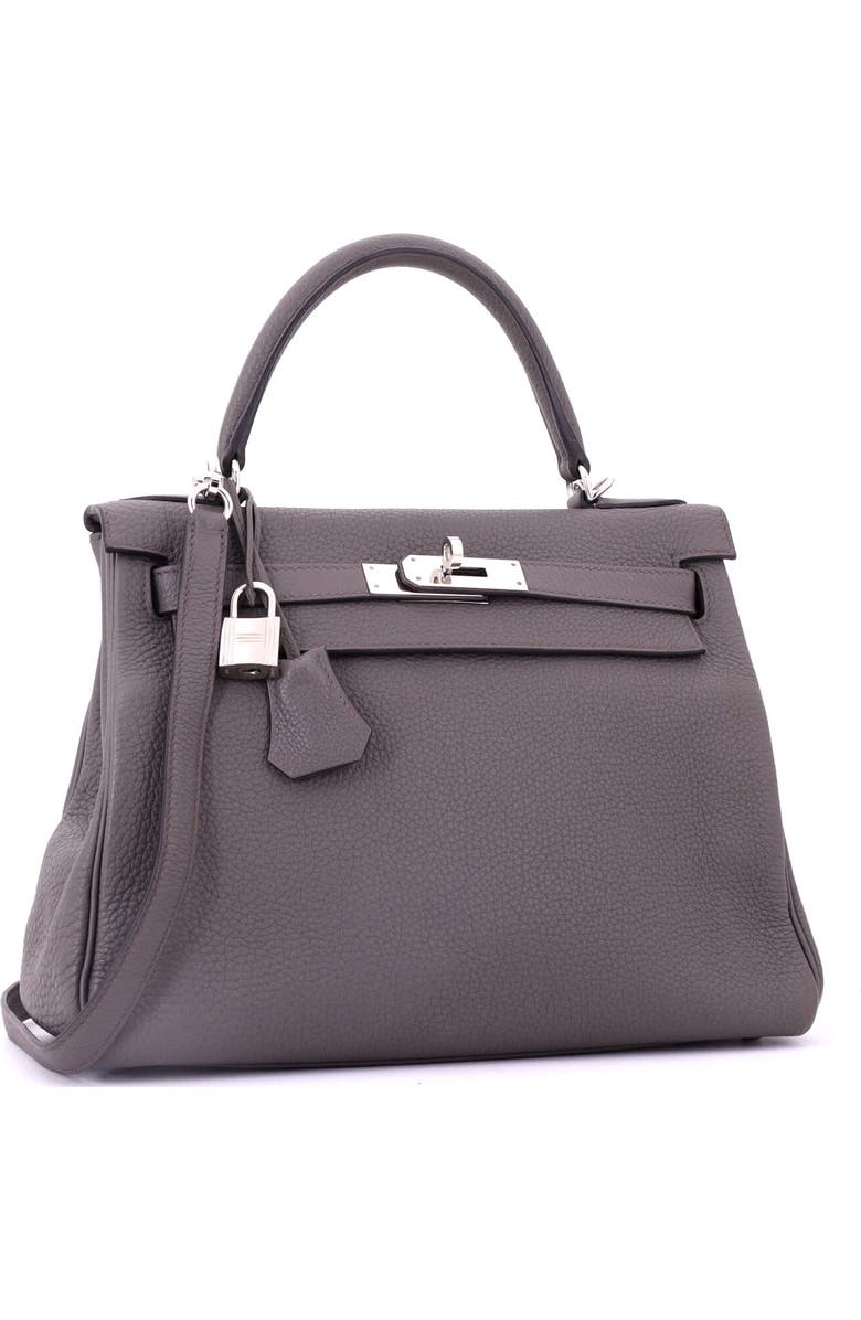 Pre-Owned Hermes Kelly Handbag Grey Clemence with Palladium Hardware 28, Alternate, color, Etain