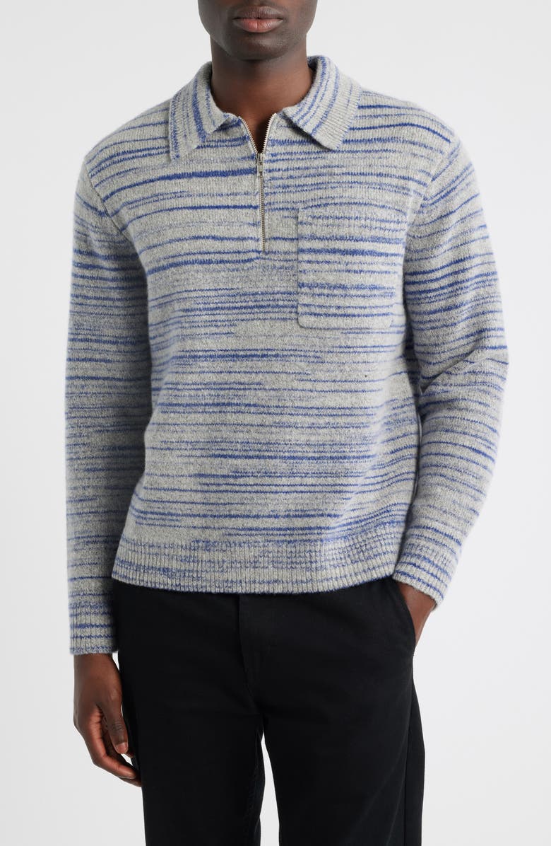 Wax London Alpha Space Dye Quarter Zip Polo Sweater, Main, color, Grey / Blue