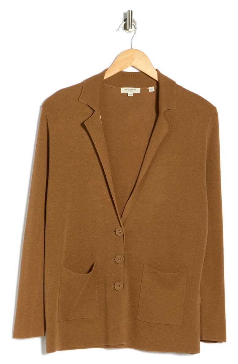 MAX STUDIO Boyfriend Cardigan Sweater, Main, color, Mocha