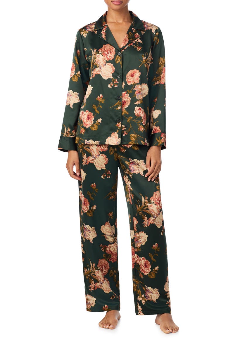 Printed Satin Pajamas, Main, color, GREEN FLORAL