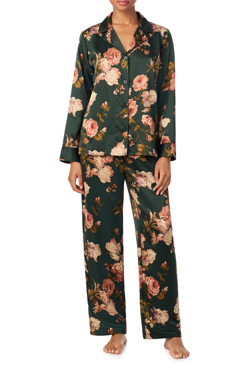 Lauren Ralph Lauren Printed Satin Pajamas, Main, color, Green Floral