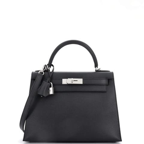 Kelly Handbag Black Epsom with Palladium Hardware 28