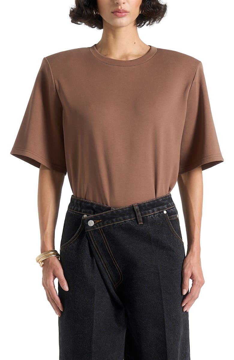 Manière De Voir Mia Wide Shoulder Bodysuit T-Shirt, Alternate, color, Brown