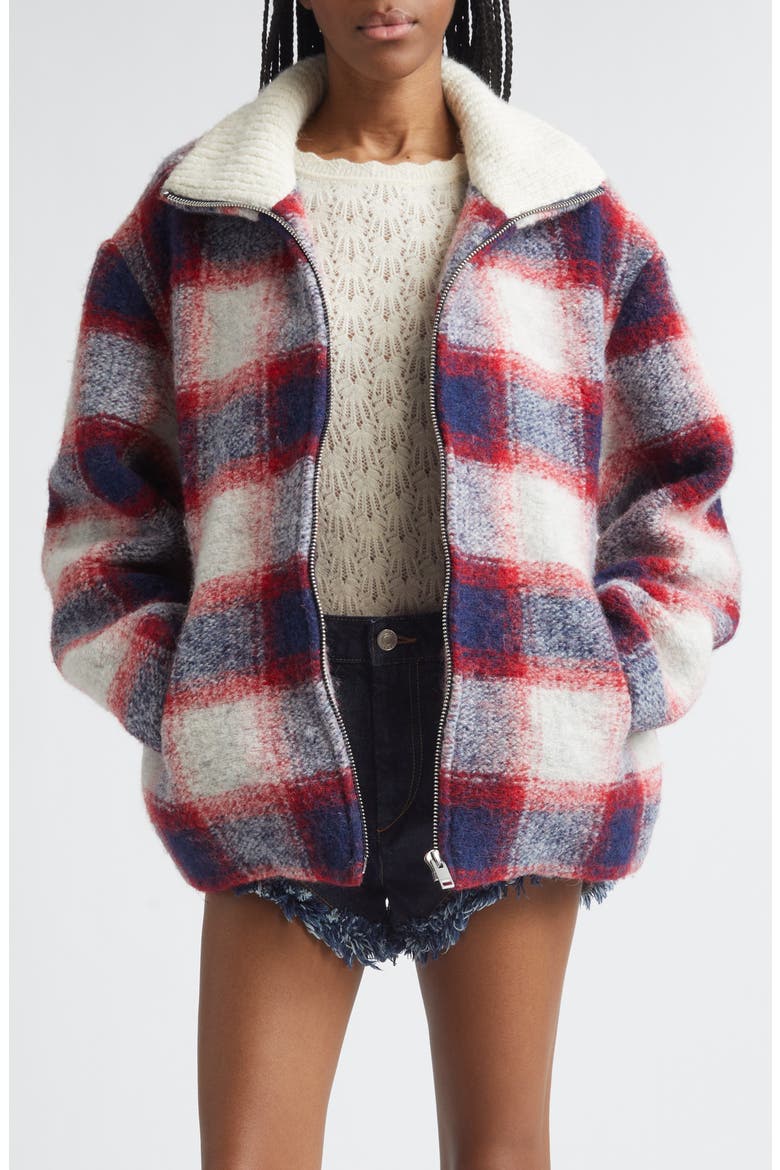 Gimoa Buffalo Plaid Virgin Wool Blend Coat, Main, color, RED/MIDNIGHT - RDMI