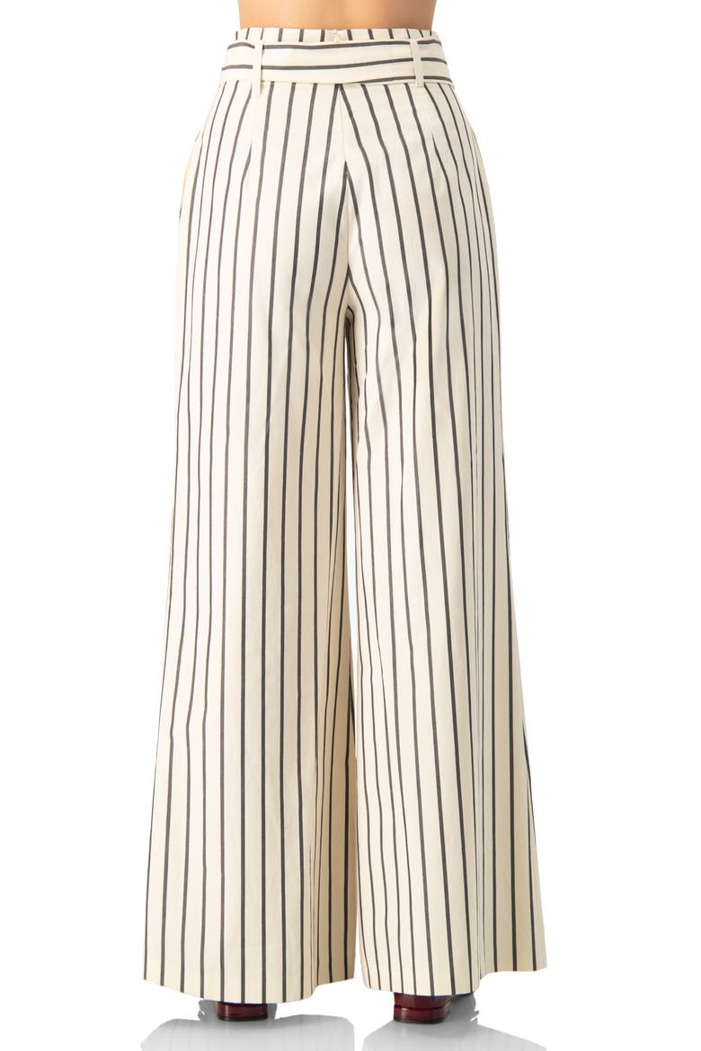 Striped Bow-Belted Wide-Leg Trousers, Alternate, color, Natural