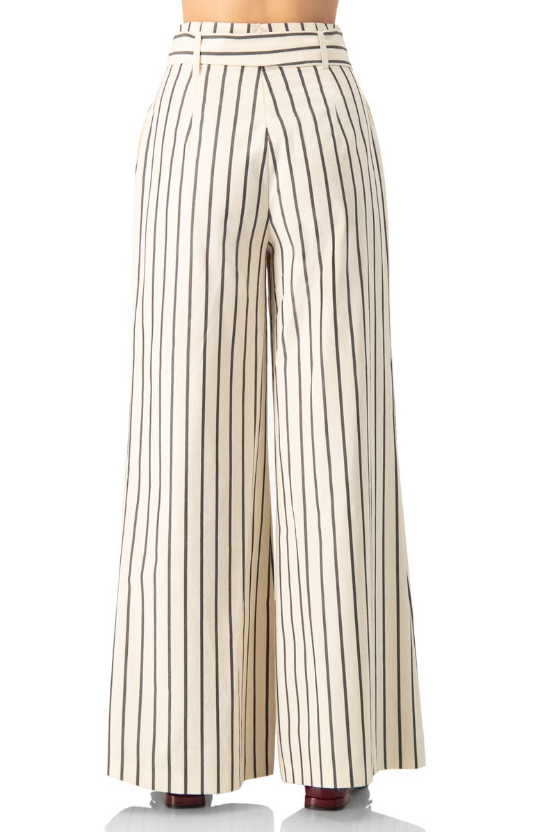 IVONNE Striped Bow-Belted Wide-Leg Trousers, Alternate, color, Natural