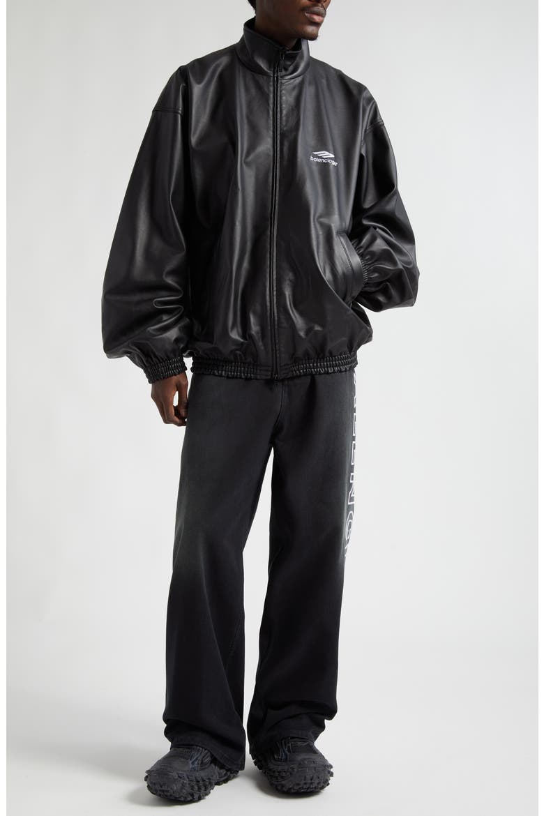 【しゅ】BALENCIAGA 3B SPORTS LEATHERTRACK 3B Logo Oversize Leather Track Jacket (Men) | Nordstrom