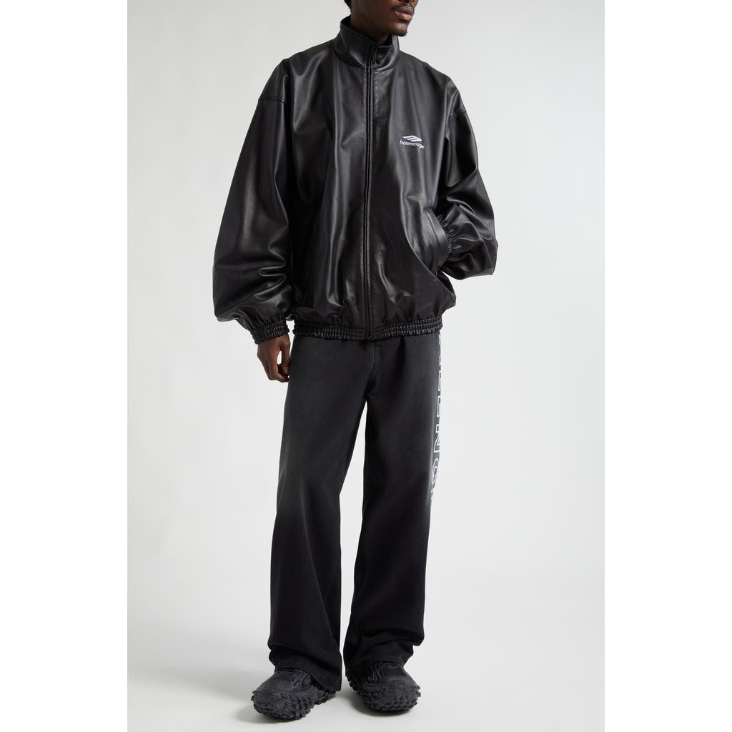 Balenciaga 3B Logo Oversize Leather Track Jacket in Black  product