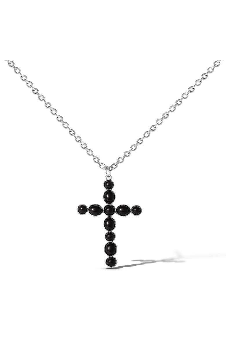 Jessica Simpson Ox Silver Black Cross Necklace, Main, color, Black/Silver