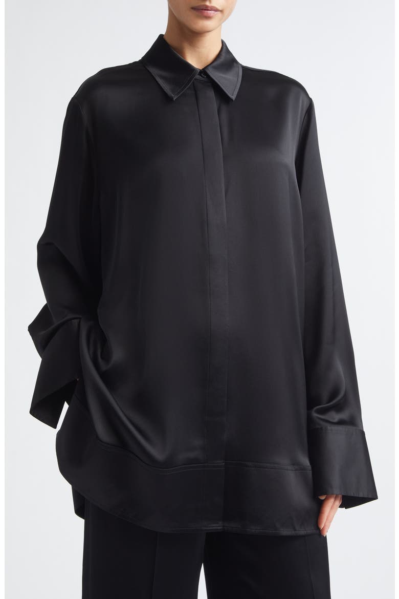 Oversize Soft Tuxedo Button-Up Shirt, Alternate, color, BLACK