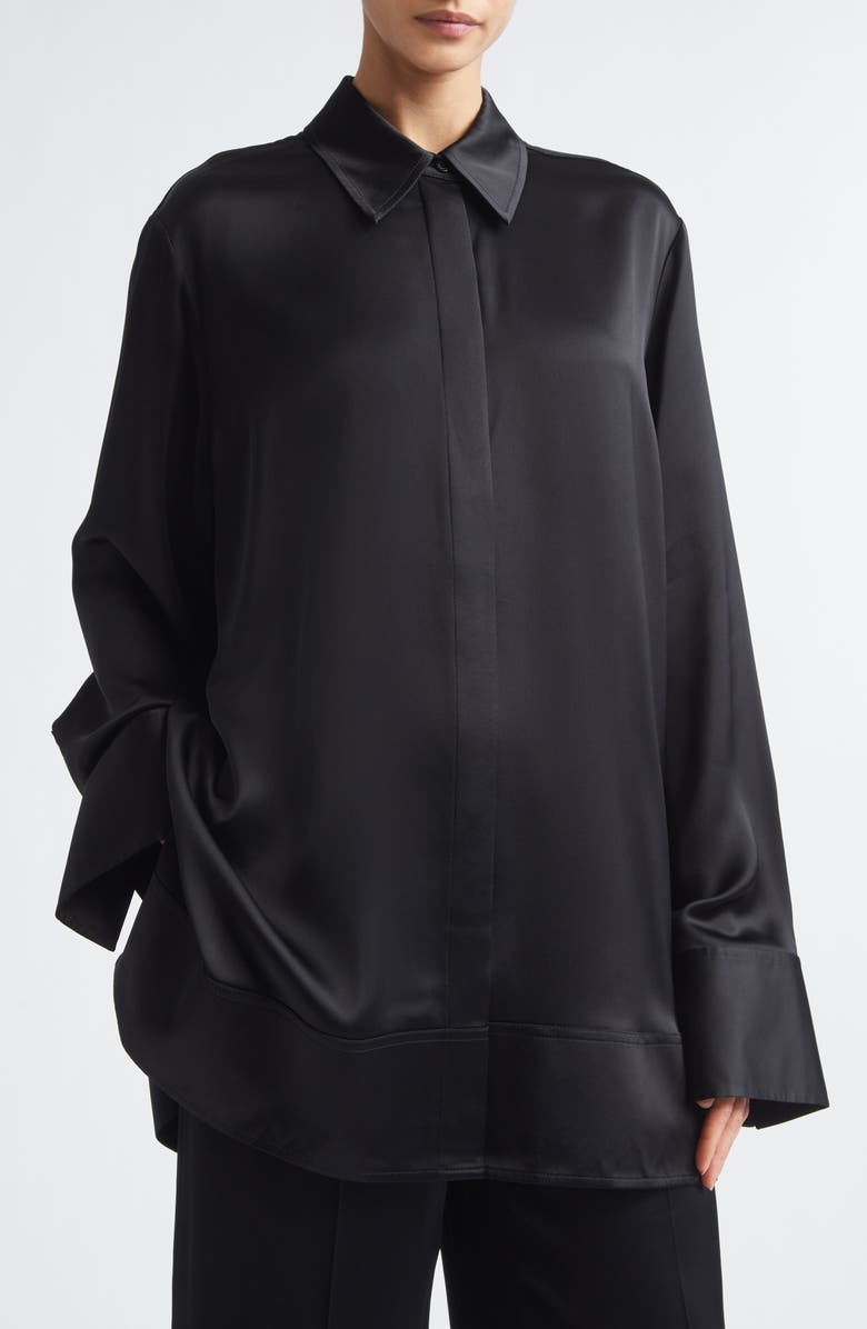 TOTEME Oversize Soft Tuxedo Button-Up Shirt, Alternate, color, Black