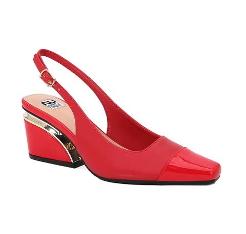 Patent Metal Heel Slingback Pump