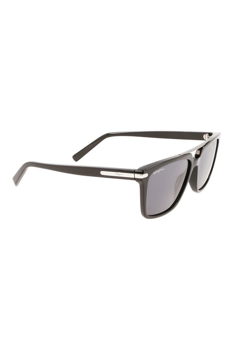 57mm Rectangular Sunglasses, Alternate, color, BLACK