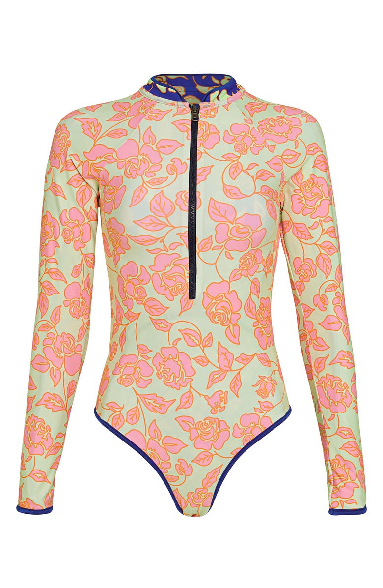 Maaji Cobalt Florea Cardi Long Sleeve Reversible One-Piece Swimsuit, Alternate, color, Blue