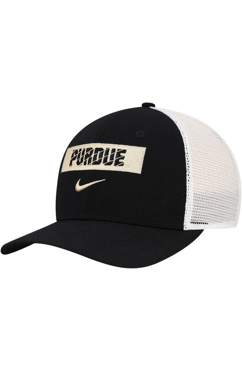 Nike Men's Nike Black Purdue Boilermakers 2024/25 Sideline Rise Trucker Adjustable Hat, Main, color, 