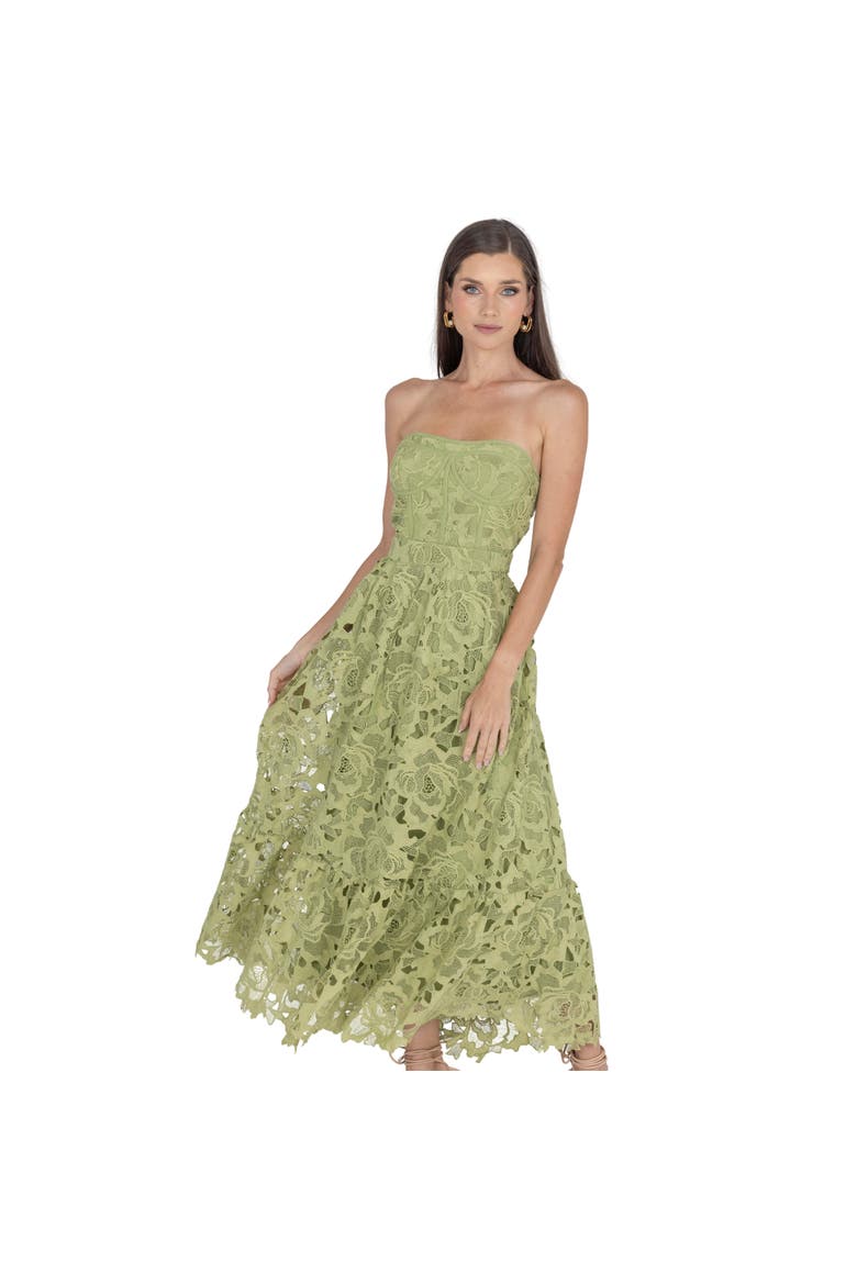 Amelia Lace Bustier Midi Dress Guipure Lace, Main, color, GREEN