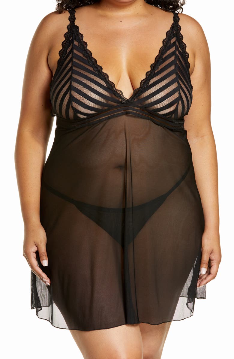 Mapale Stripe Babydoll Chemise & G-String Thong, Main, color, 