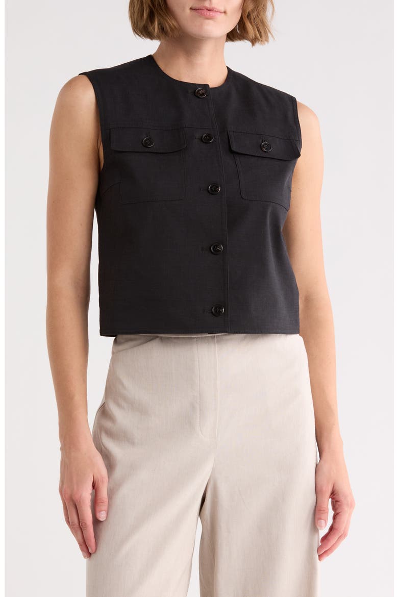 Linen Blend Trucker Vest, Main, color, BLACK