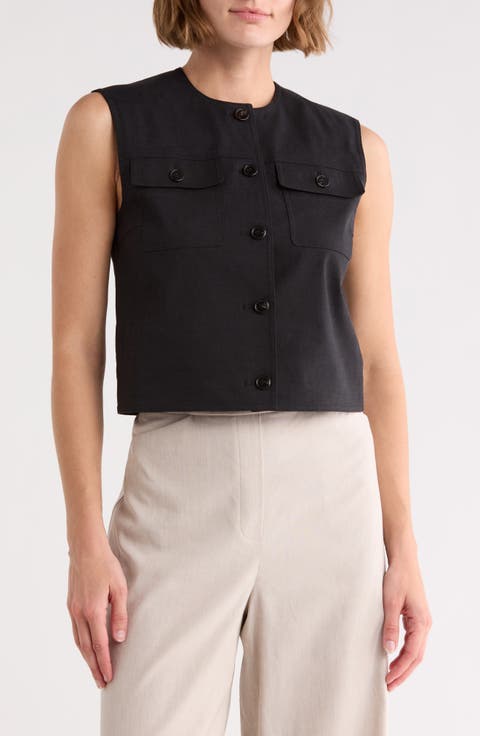 Linen Blend Trucker Vest