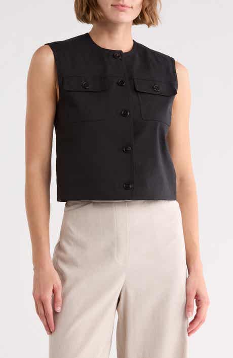 Theory Linen Blend Trucker Vest