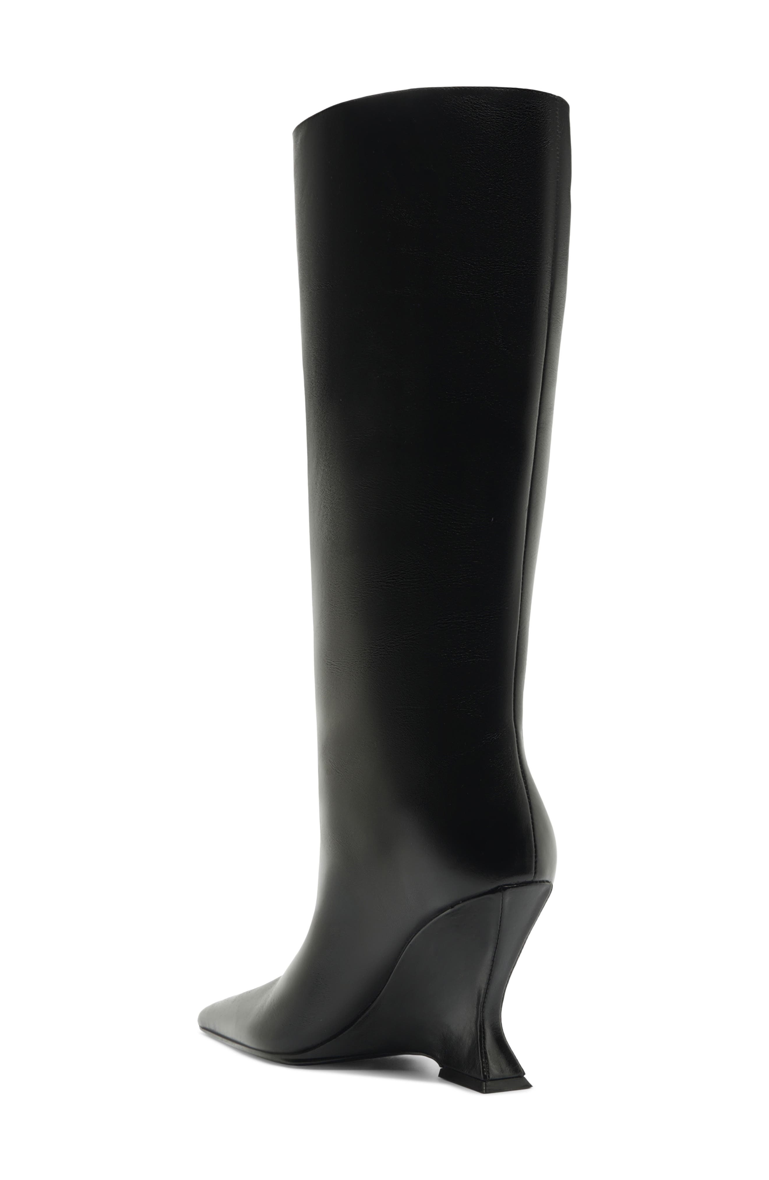 Siena Pointed Toe Knee High Wedge Boot, Alternate, color, BLACK PATENT
