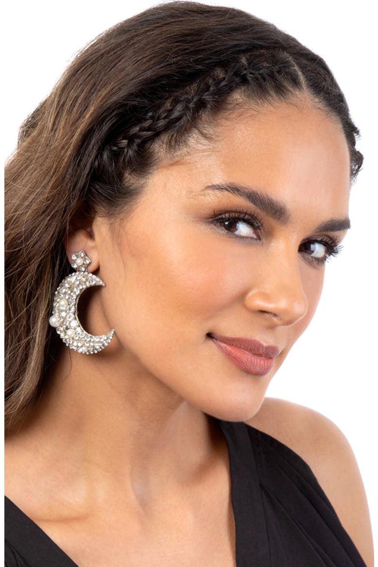 Lavender Crystal Crescent Earrings, Alternate, color, SILVER