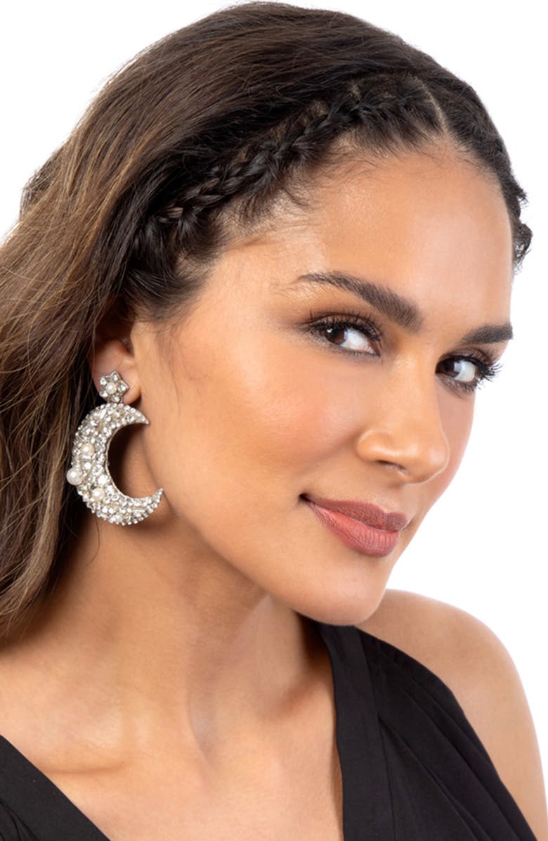 Deepa Gurnani Lavender Crystal Crescent Earrings, Alternate, color,