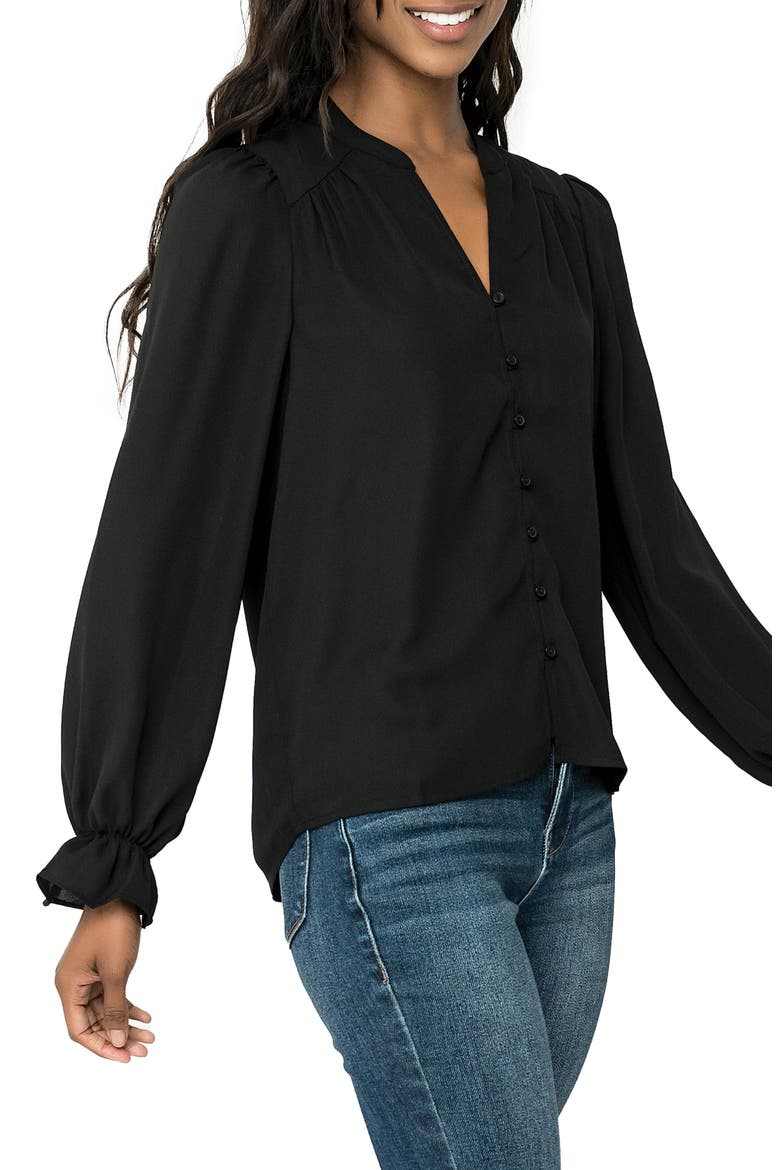 Ruffle Sleeve Blouse, Alternate, color, BLACK