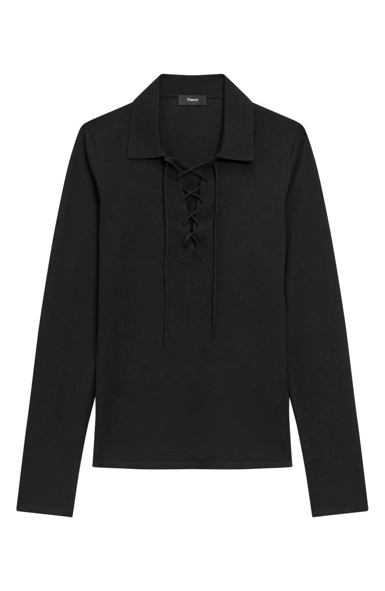 Theory Drawstring Polo Merino Long Sleeve Top, Alternate, color, 