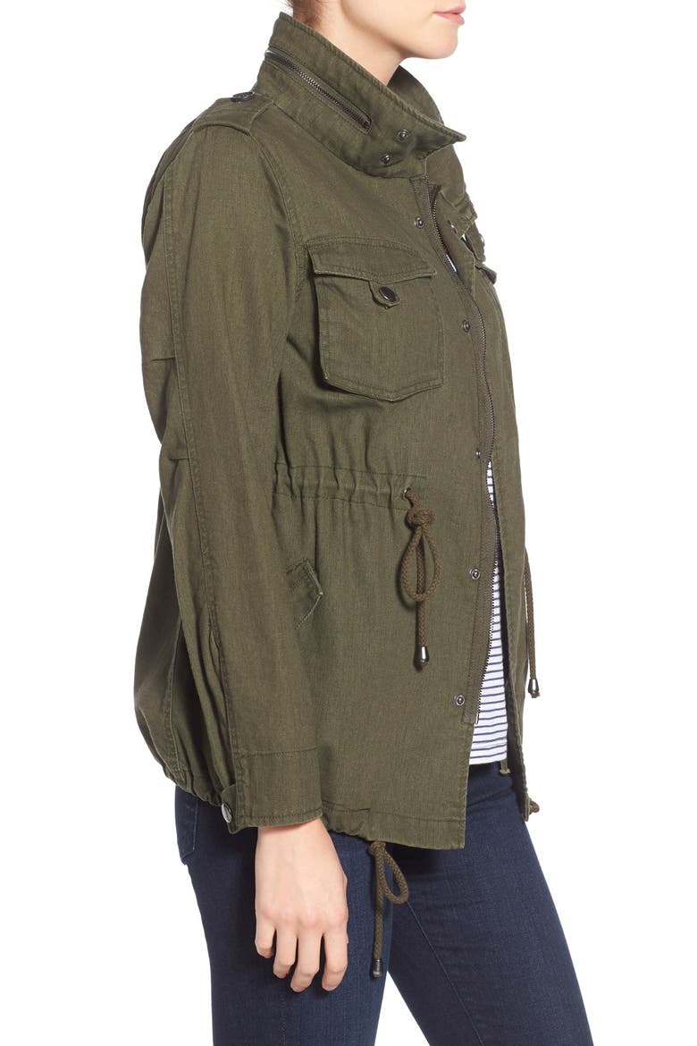 Linen & Cotton Blend Military Jacket, Alternate, color, GREEN