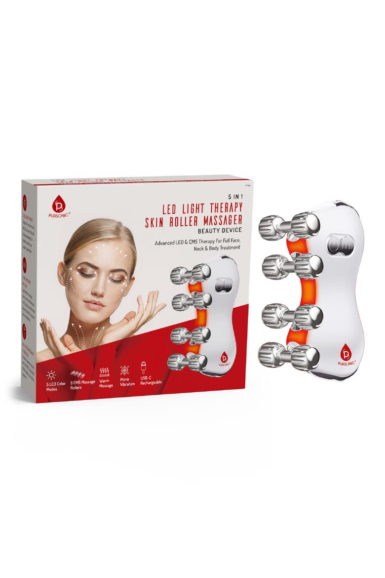 5-in-1 LED Light Therapy Skin Roller Massager, Alternate, color, WHITE