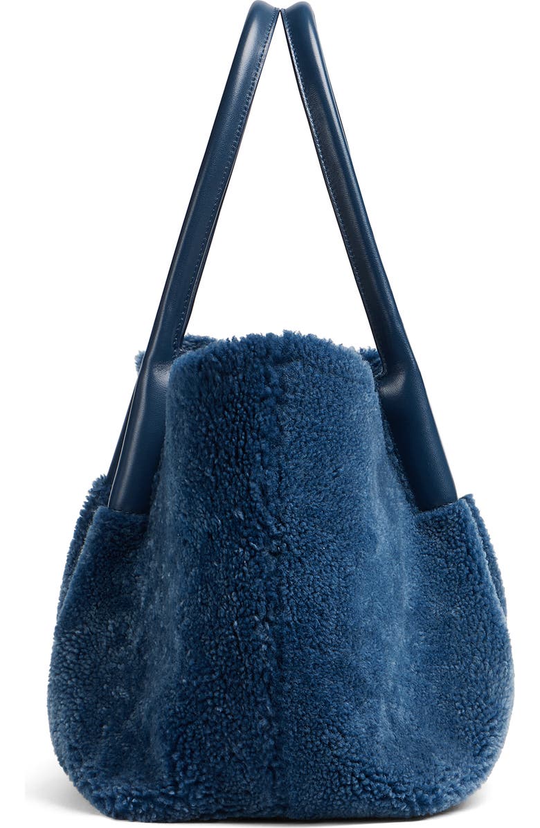 Bottega Veneta Pinacoteca Reversible Denim Print Suede & Genuine Shearling Tote, Alternate, color, 4314 Ocean/ Pacific-Mb