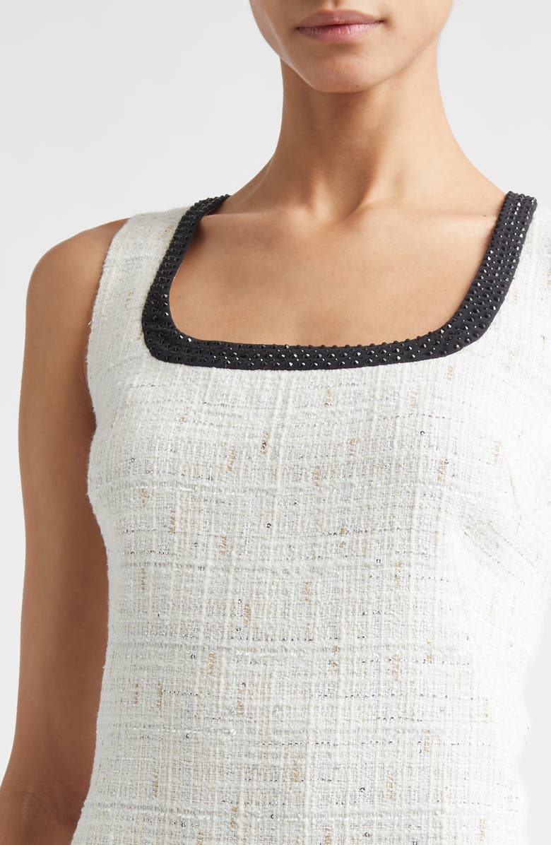 ST. JOHN Cannes Stud Trim Tweed Midi Sheath Dress, Alternate, color, Ecru Metallic/ Black