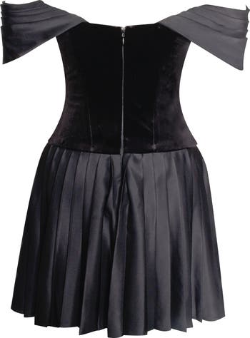 Echo Velvet Off-shoulder Pleated Mini Dress
