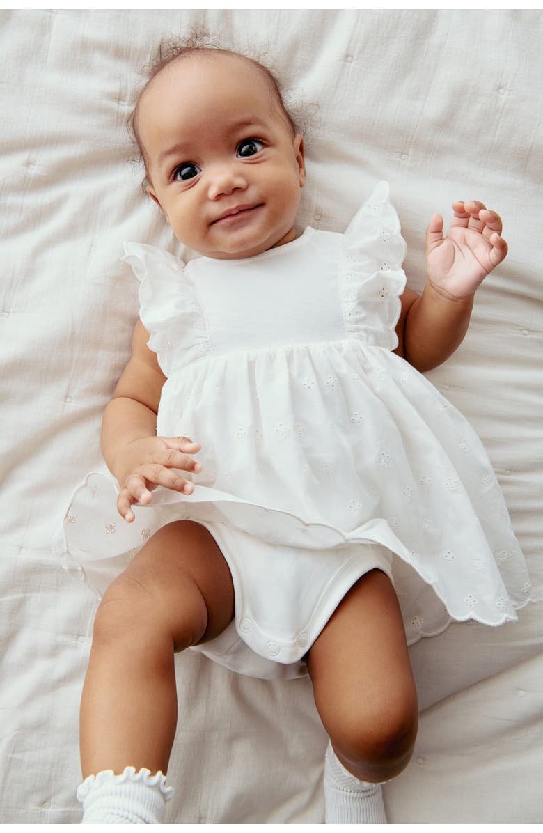 H&M Ruffle-trimmed bodysuit dress, Main, color, White