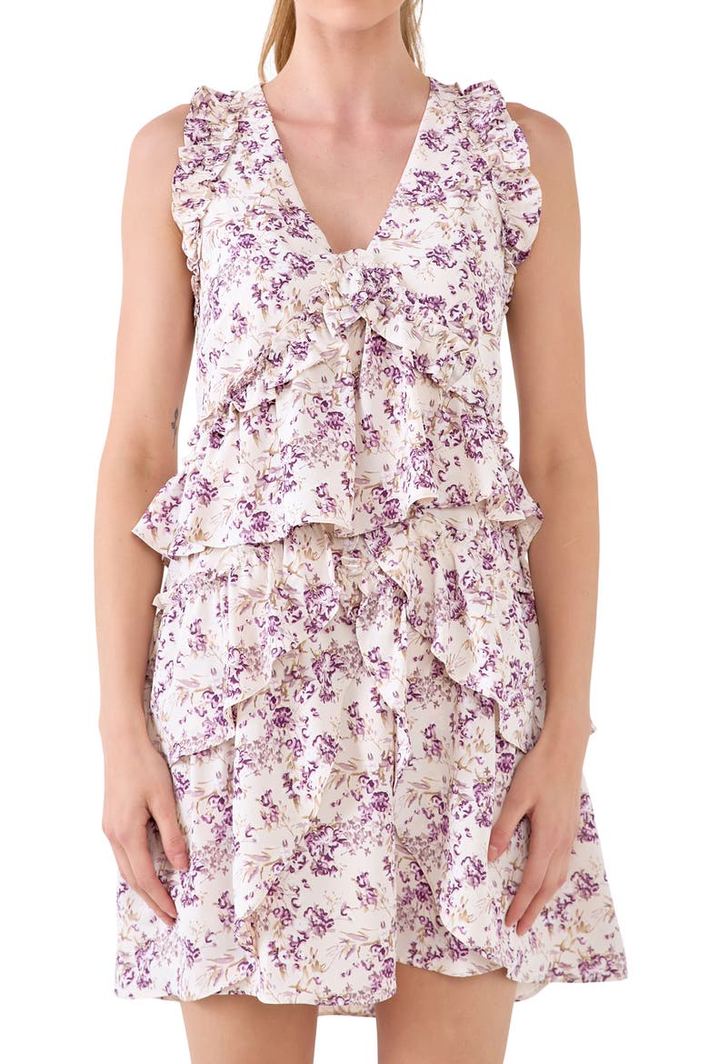 Floral Sleeveless Ruffle Minidress, Alternate, color, BEIGE