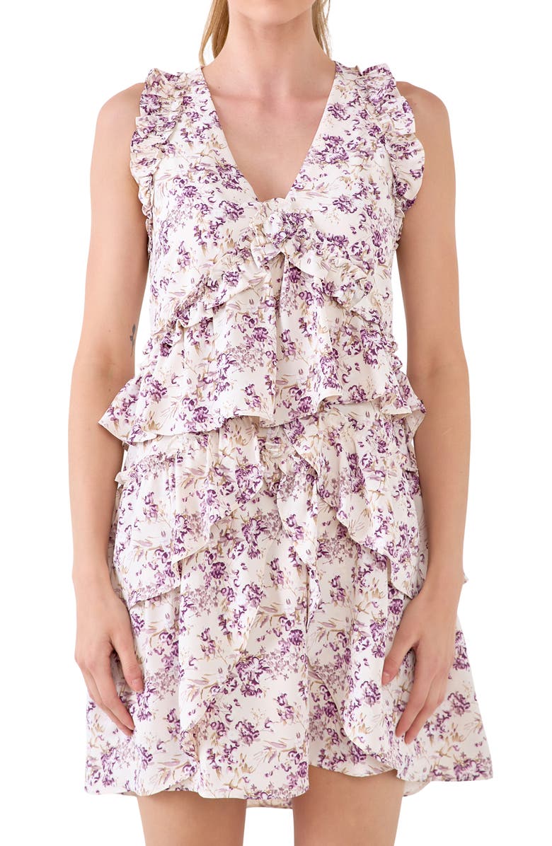 Endless Rose Floral Sleeveless Ruffle Minidress, Alternate, color, Beige