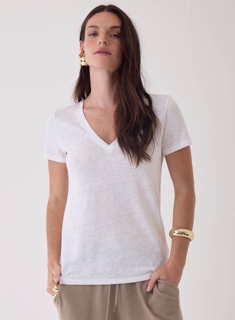 Stretch Linen Short Sleeve V-Neck T-Shirt