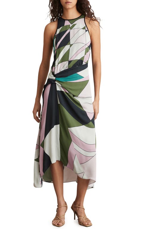 Reiss Womens Avia Geometric-pattern Woven Midi Dress Green In Green