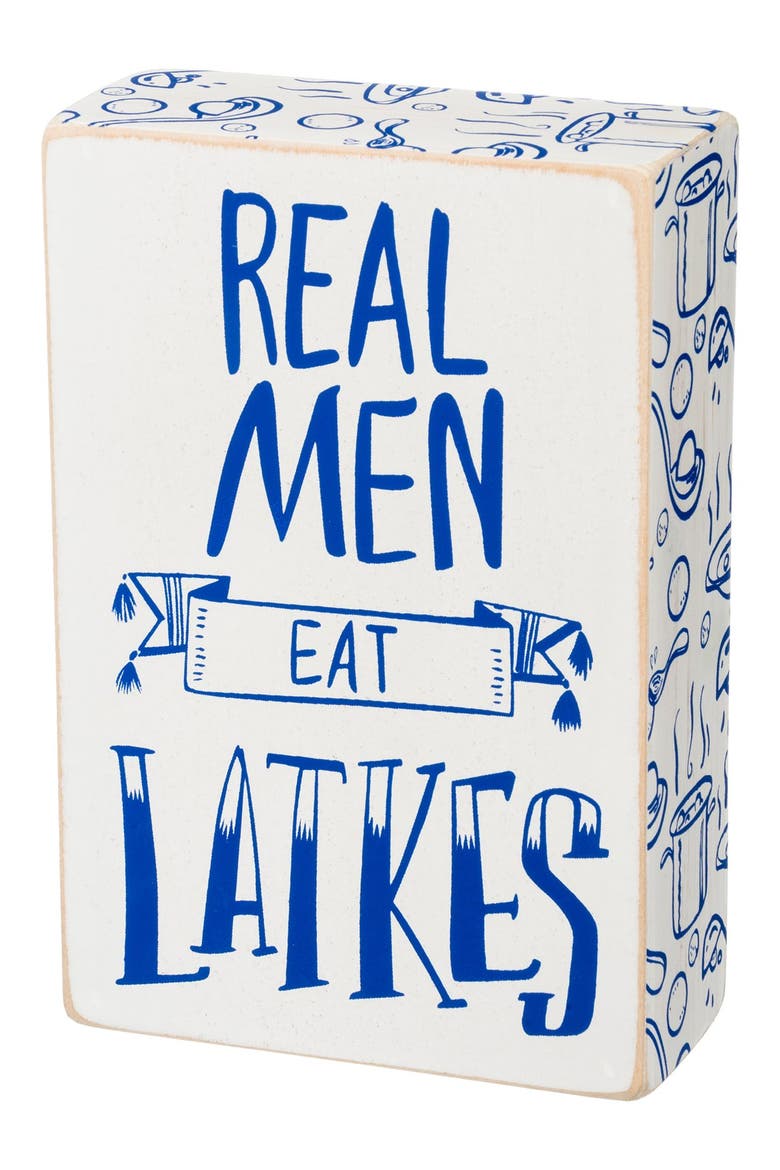 'Real Men Eat Latkes' Box Sign, Main, color, BLUE