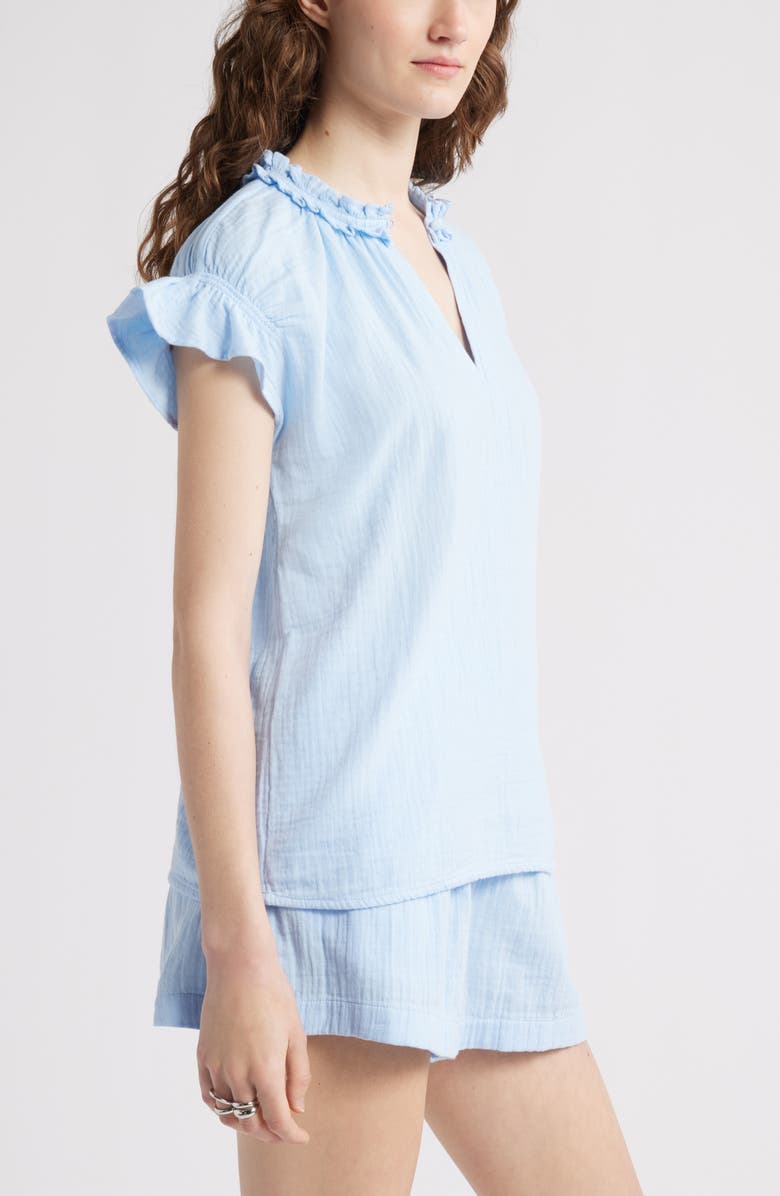 Caslon<sup>®</sup> Ruffle Cotton Gauze Top, Alternate, color, Blue Windsurfer