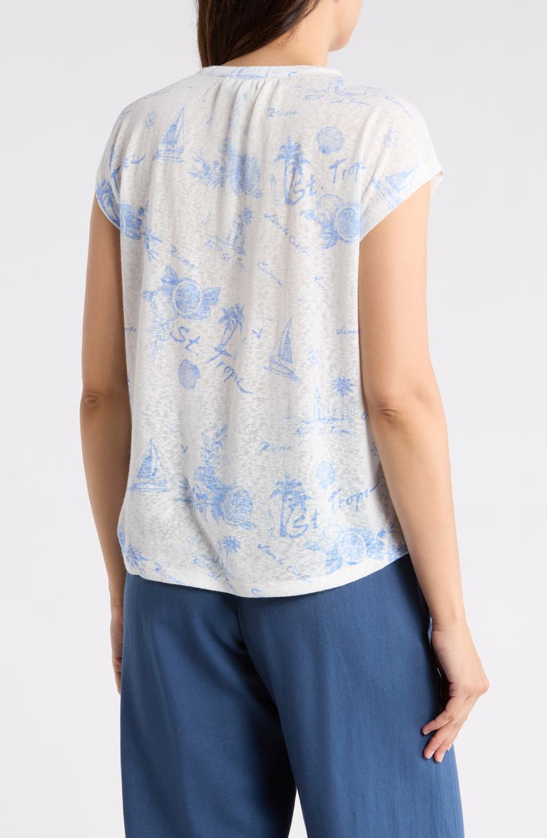 Bobeau Split Neck Top, Alternate, color, White/ Ultramarine-