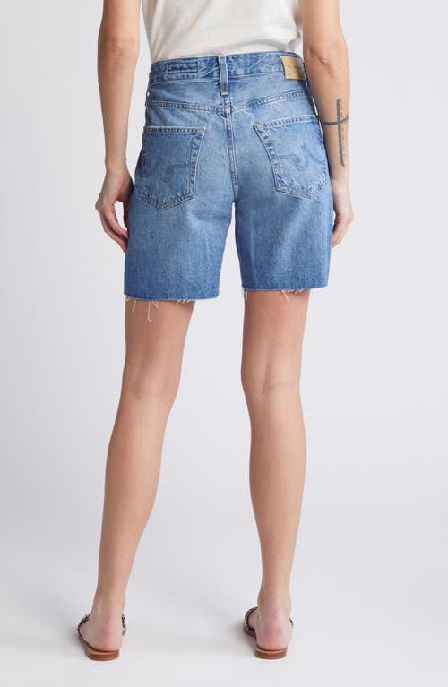 Ag Ex-boyfriend Distressed Raw Hem Mid Length Denim Shorts