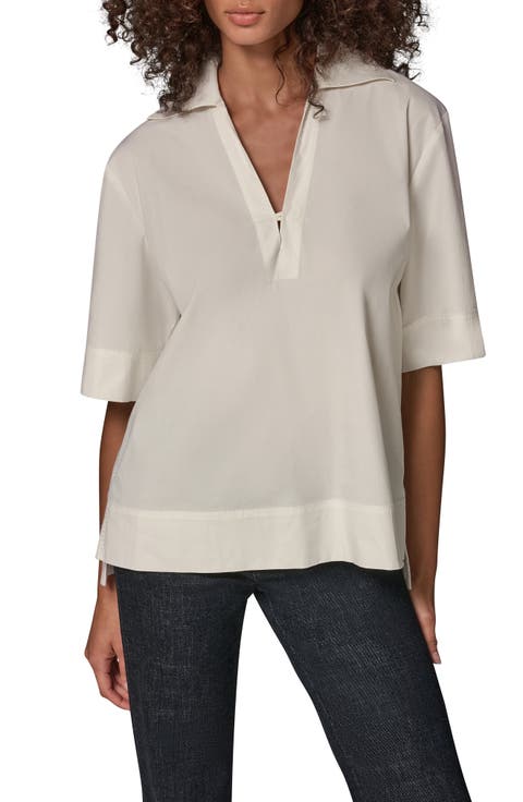 Embroidered Poplin Short Sleeve Top